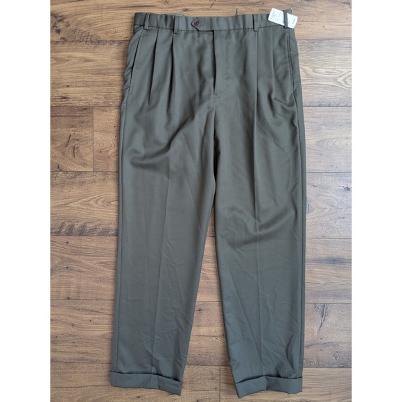 NWT $150 Brooks Brothers 346 Madison Pleated‎ Wool Dress Pants Men 35x32 Green